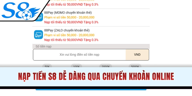 hướng dẫn các phương thức nạp tiền vào ví s8