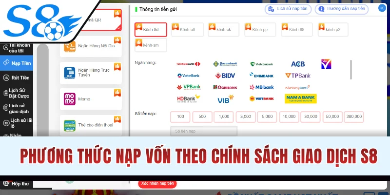 Phương thức nạp vốn theo chính sách giao dịch S8